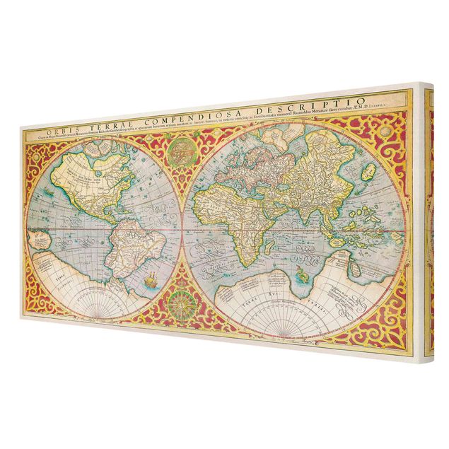 Stampa su tela - Storico Mappa del mondo Orbis Descriptio Terrare compendiosa - Orizzontale 1:2
