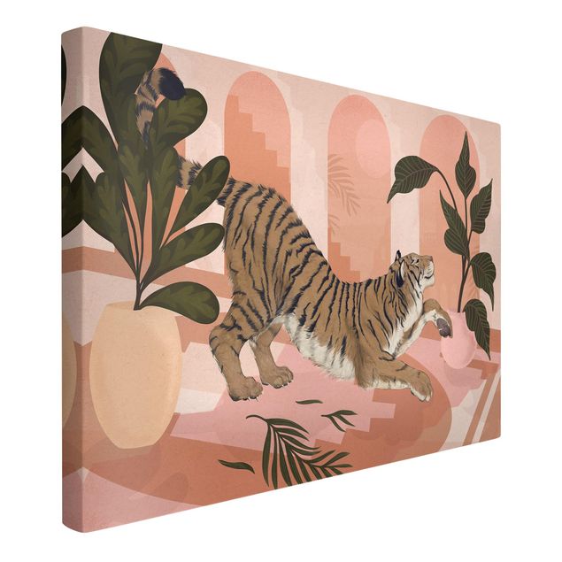 Riproduzioni su tela Illustrazione - Tigre in pittura rosa pastello