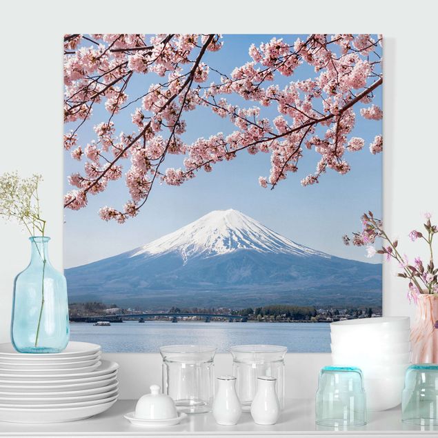 Quadri con montagne Fioriture di ciliegio con il monte Fuji
