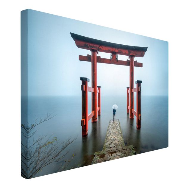Stampa su tela città Torii rosso al lago Ashi