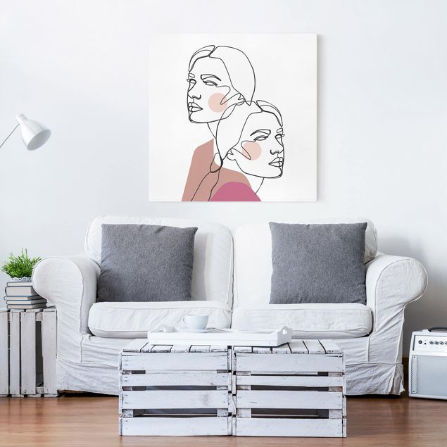 Quadri moderni per soggiorno Line Art - Ritratto di donna Guance Rosa