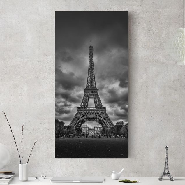 Stampa su tela parigi Torre Eiffel davanti alle nuvole in bianco e nero