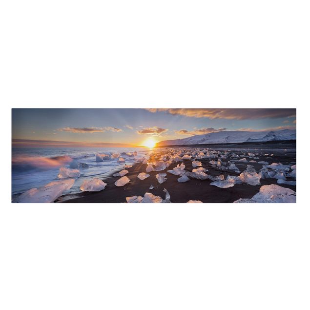 Stampa su tela - Chunks Of Ice On The Beach Iceland - Panoramico