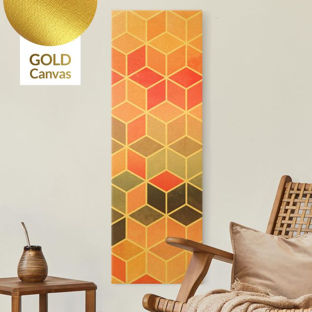 quadro astratto moderno Geometria dorata - Pastello colorato
