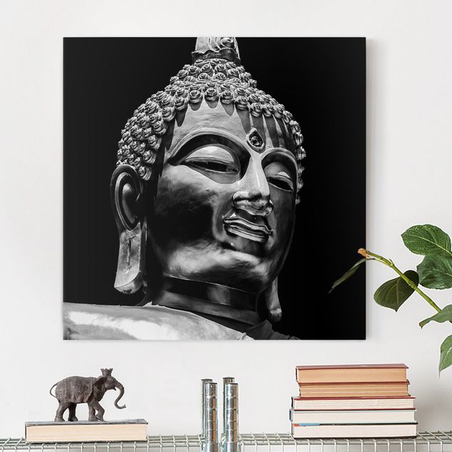 Stampe su tela bianco e nero Volto di statua di Buddha