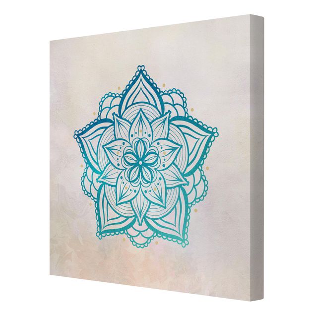 Stampa su tela - Mandala illustrazione Mandala oro blu - Quadrato 1:1