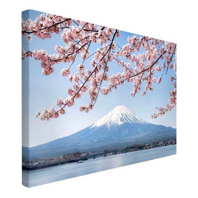 Stampe su tela paesaggio Fioriture di ciliegio con il monte Fuji