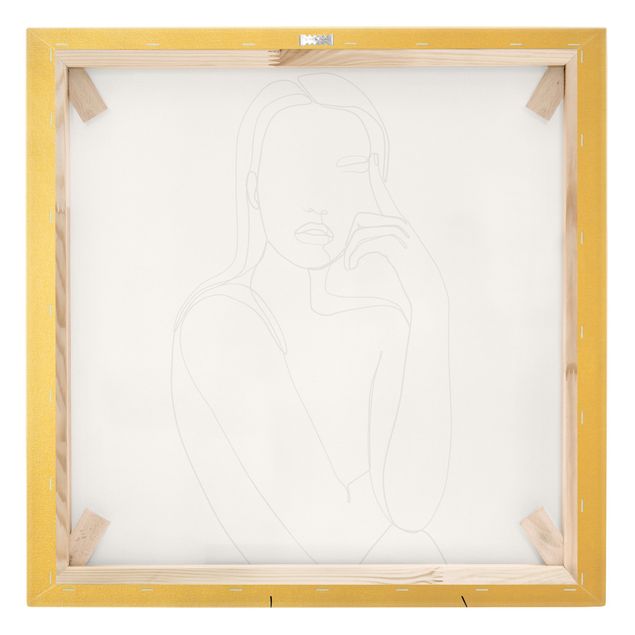 Quadro su tela oro - Line Art donna pensierosa in bianco e nero