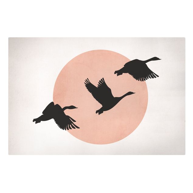 Riproduzioni su tela quadri famosi Uccelli di fronte al sole rosa III