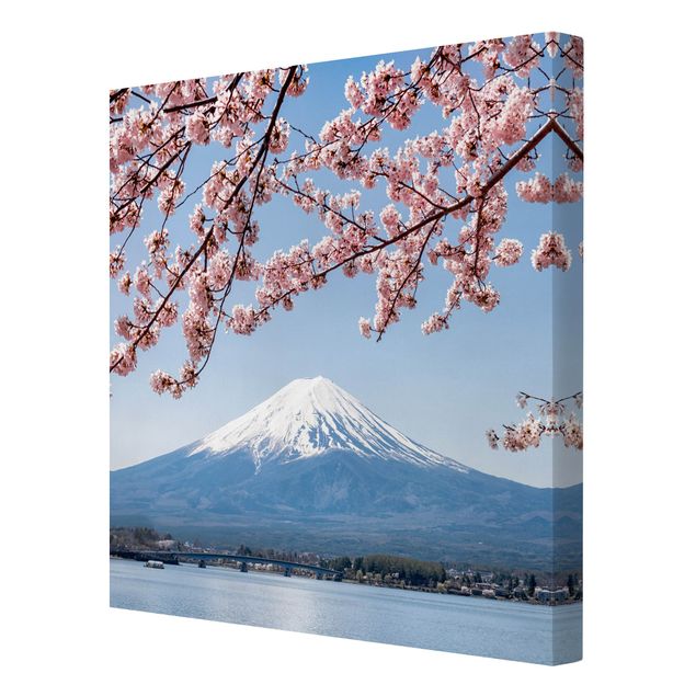 Quadri moderni per soggiorno Fioriture di ciliegio con il monte Fuji