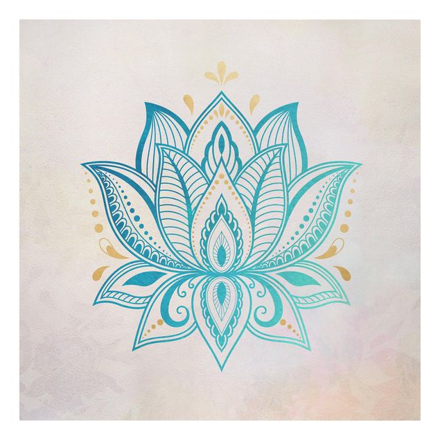 Stampa su tela - Lotus Mandala illustrazione oro blu - Quadrato 1:1