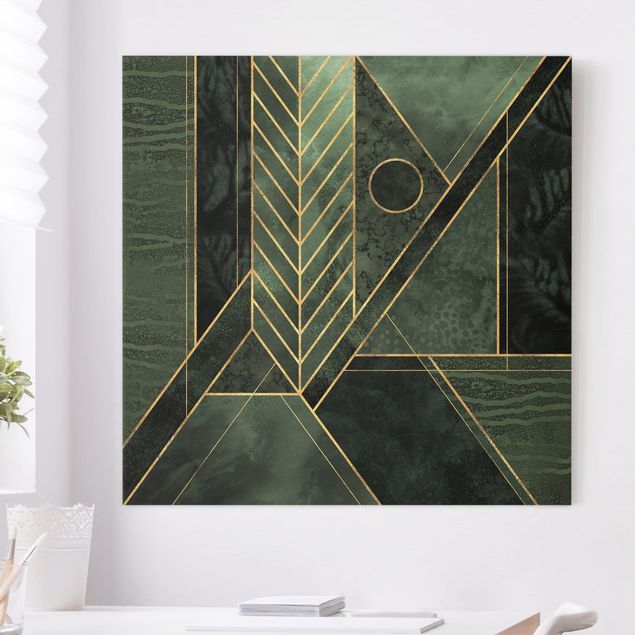 quadro astratto moderno Forme geometriche oro smeraldo