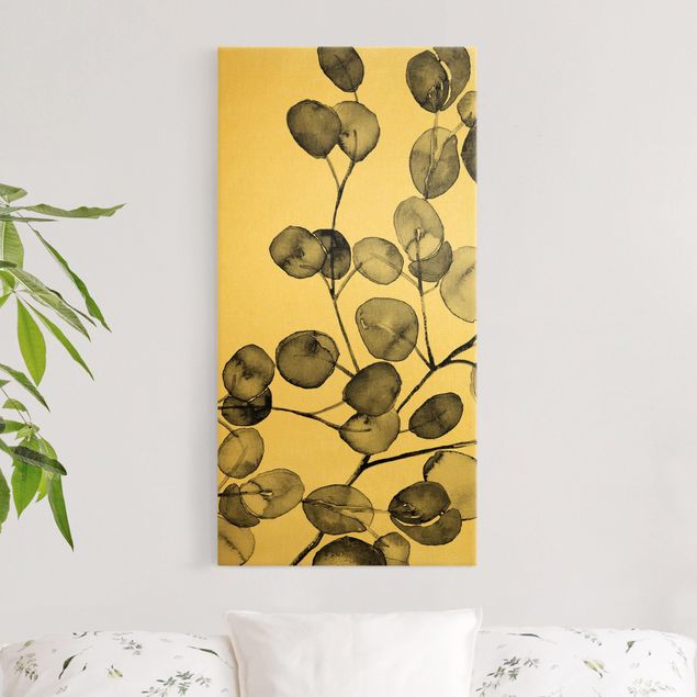  Tele oro Acquerello di ramoscelli di eucalipto in bianco e nero