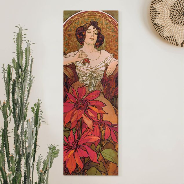 Quadri su tela fiori Alfons Mucha - Pietre preziose - Rubino
