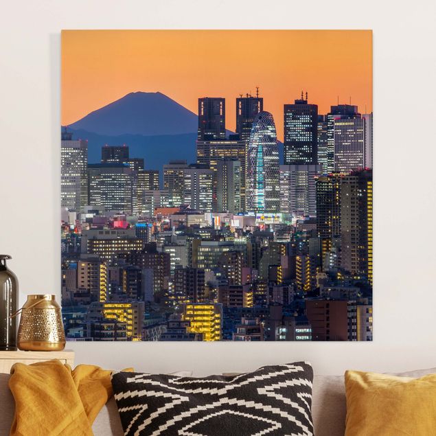 Quadri con tramonto Tokyo con il monte Fuji al tramonto