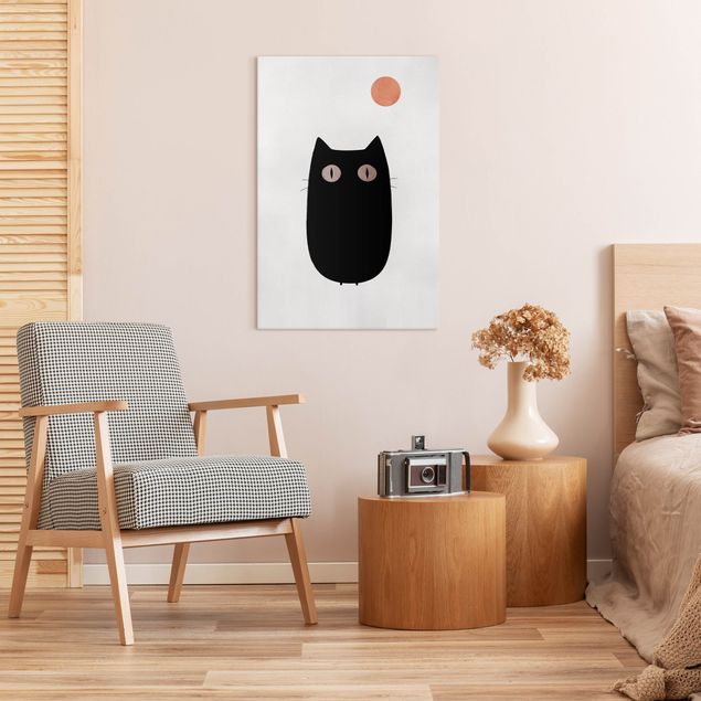 Stampa su tela bianco e nero Illustrazione di un gatto nero