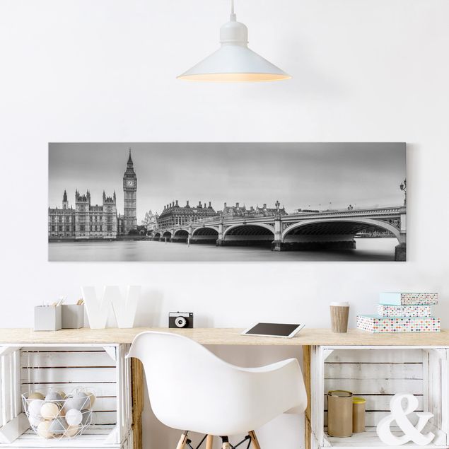 Stampe su tela bianco e nero Il ponte di Westminster e il Big Ben