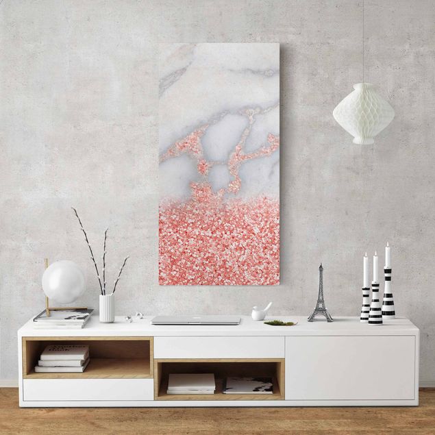 Riproduzioni su tela quadri famosi Effetto marmo con coriandoli rosa chiaro