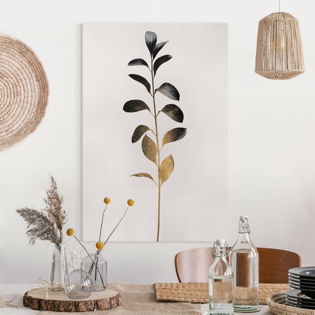 Quadri su tela fiori Mondo grafico delle piante - Oro e grigio