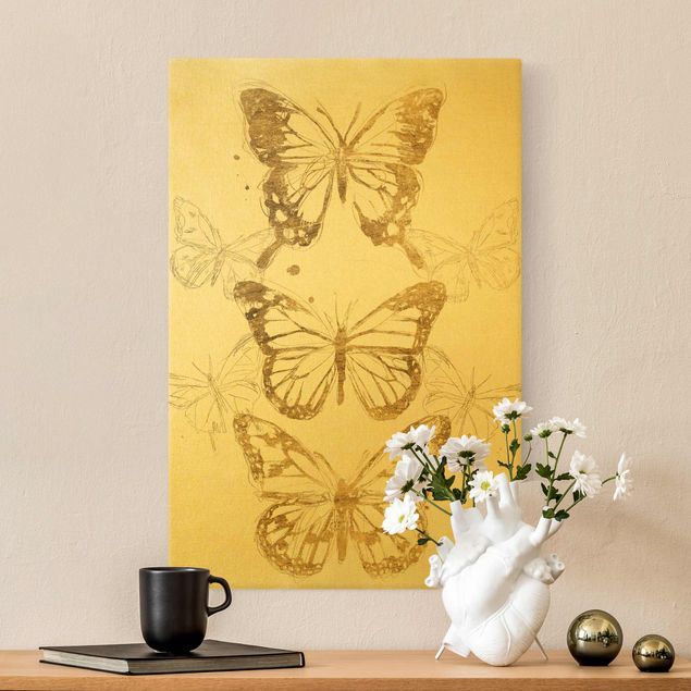 Quadro su tela animali Composizione di farfalle in oro I