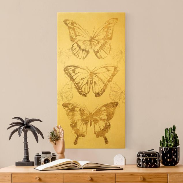 quadri con animali Composizione di farfalle in oro II