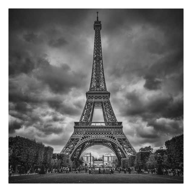 Quadri su tela Torre Eiffel davanti alle nuvole in bianco e nero