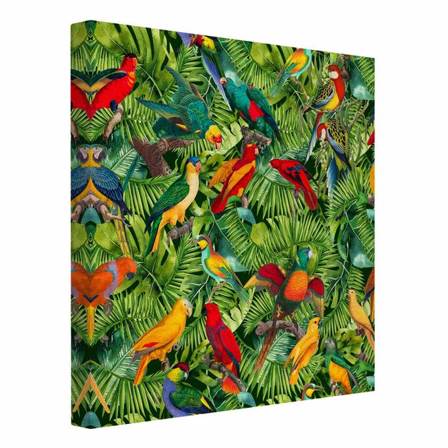 Riproduzioni su tela quadri famosi Collage colorato - Pappagalli nella giungla