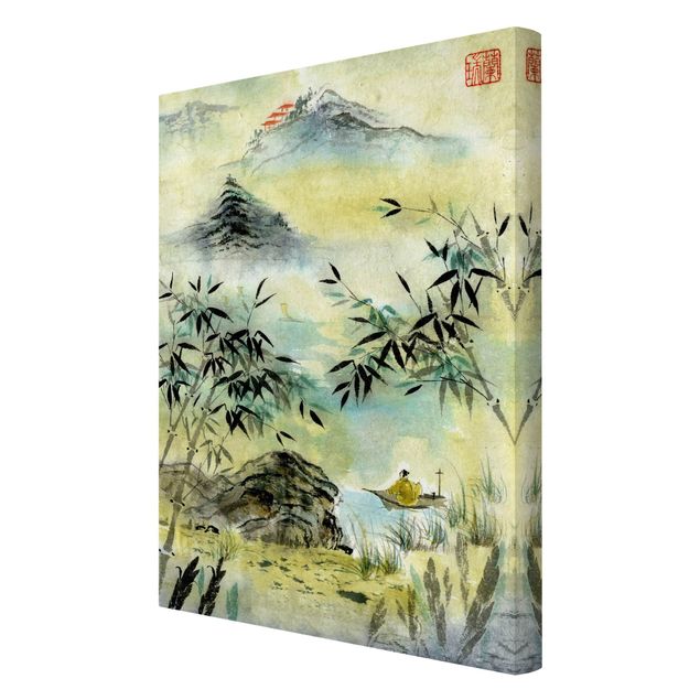 Quadri su tela Disegno acquerello giapponese Foresta di bambù