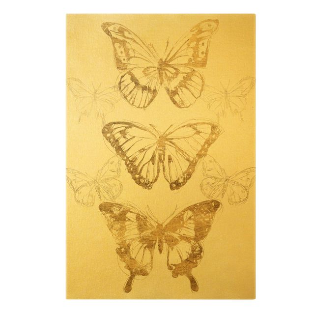 Quadri moderni per soggiorno Composizione di farfalle in oro II