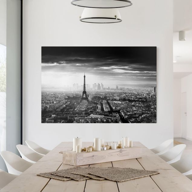 Stampa su tela città La Torre Eiffel dall'alto in bianco e nero