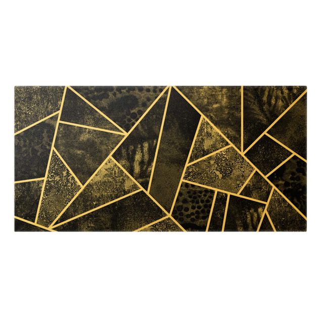 Quadri moderni per soggiorno Geometria dorata - Triangoli grigi