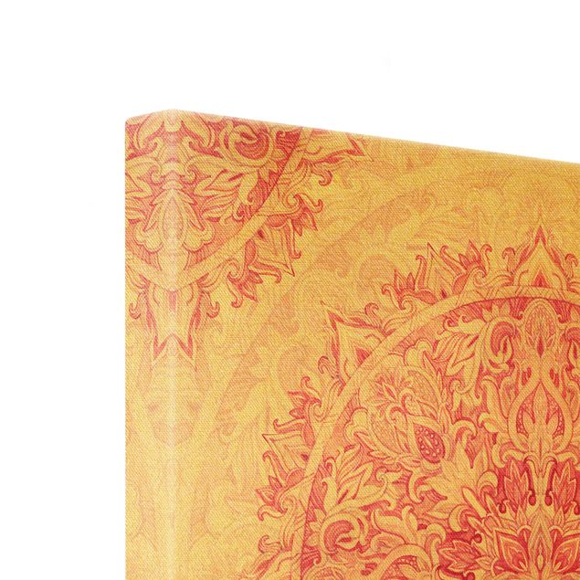 Quadro su tela oro - Ornamento mandala in acquerello pink