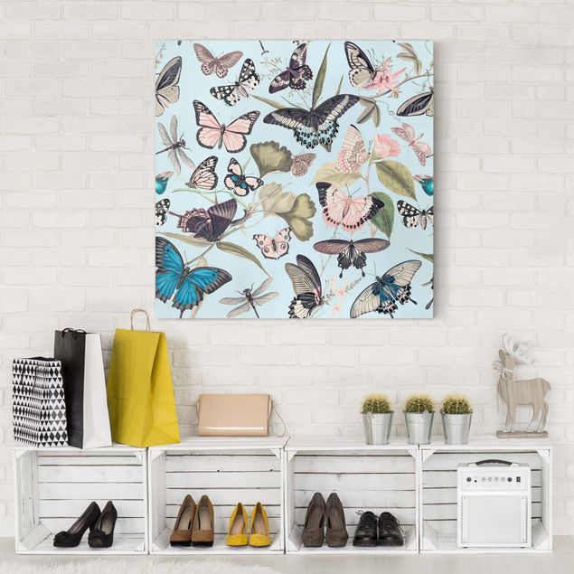 stampe animali Collage vintage - Farfalle e libellule