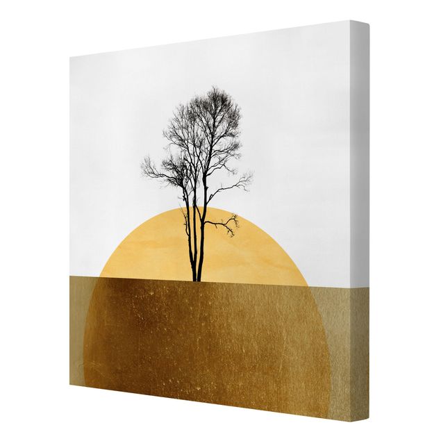 Stampa su tela - Sole dorato con albero - Quadrato 1:1