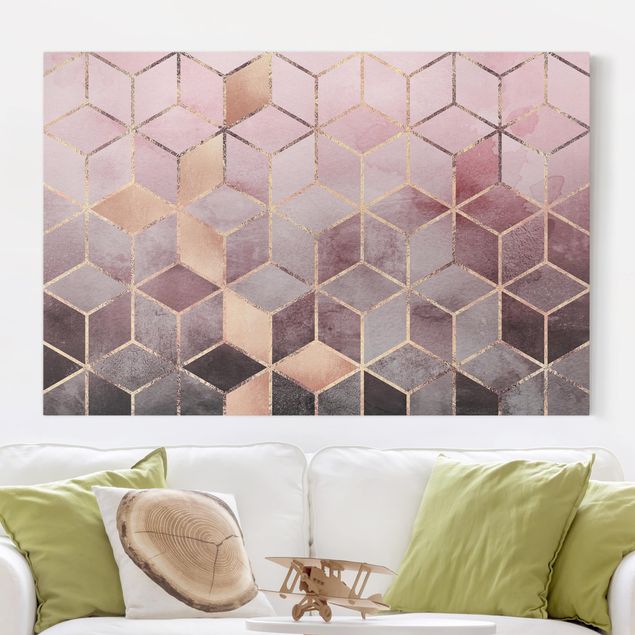 Quadri astratti Geometria dorata rosa-grigio