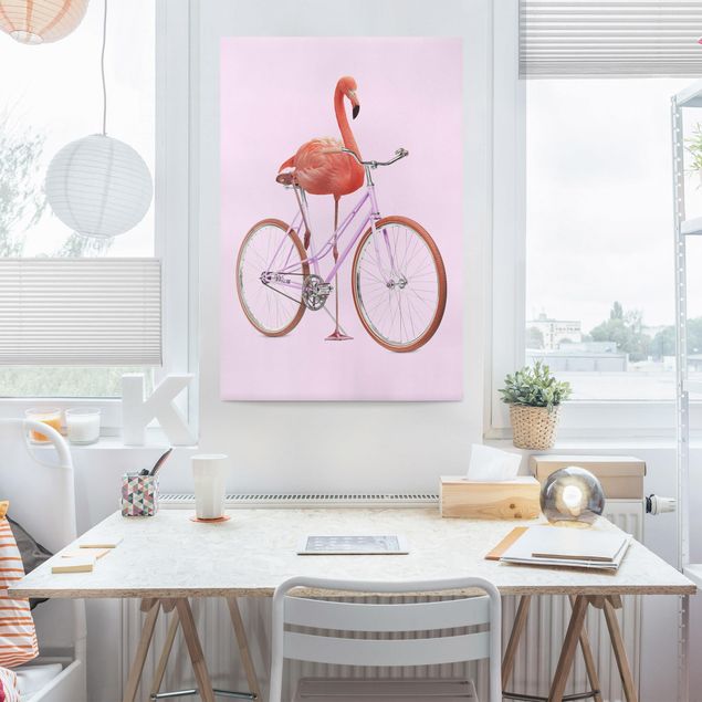 Riproduzioni su tela quadri famosi Fenicottero con bicicletta