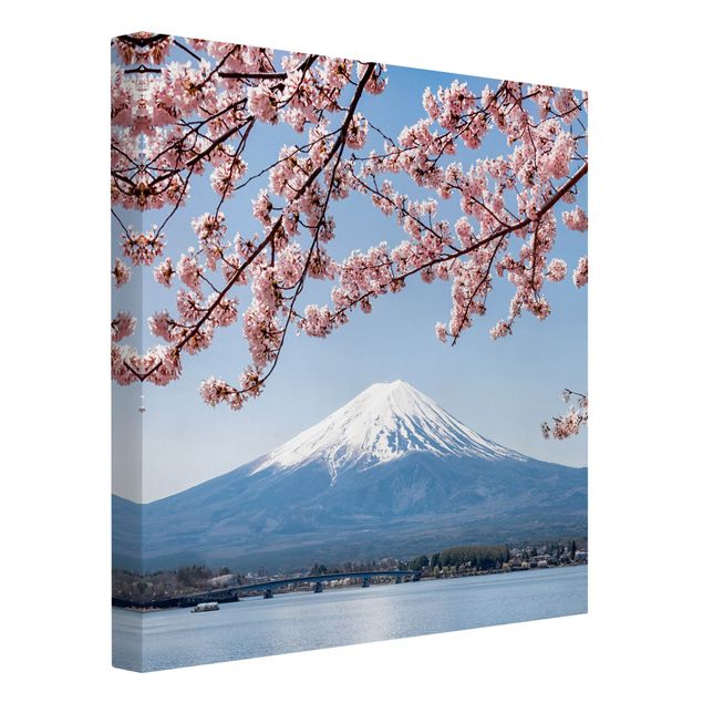 Stampe su tela paesaggio Fioriture di ciliegio con il monte Fuji