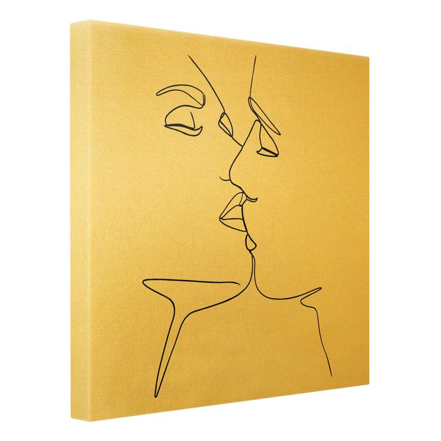 Stampa su tela Line Art - Facce da bacio Bianco e Nero