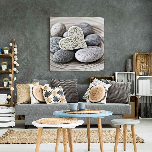Quadri moderni per soggiorno Cuore Carpe Diem con pietre