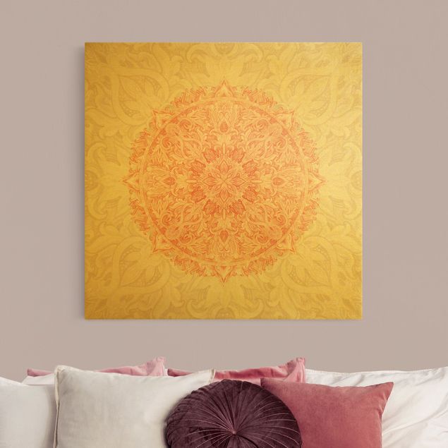 Quadri moderni per soggiorno Mandala Acquerello Ornamento Beige Arancione