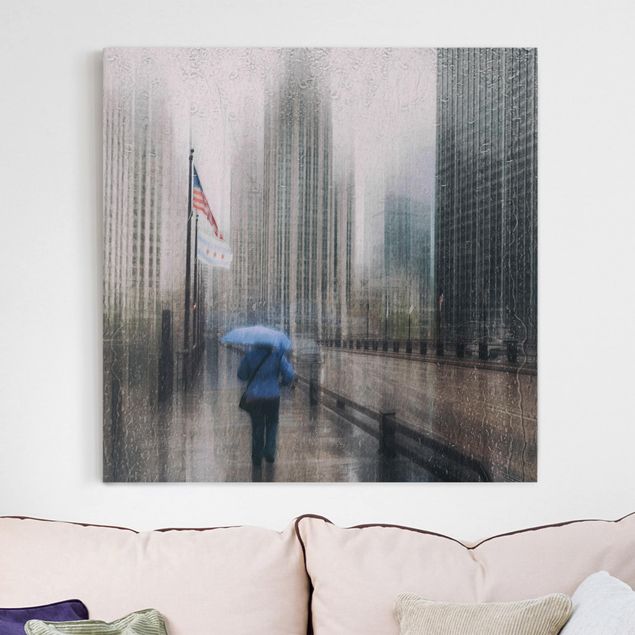 Stampa su tela città Chicago piovosa