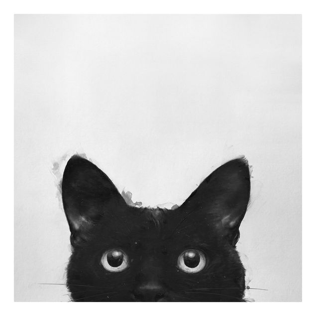Quadro su tela animali Illustrazione - Gatto nero su pittura bianca