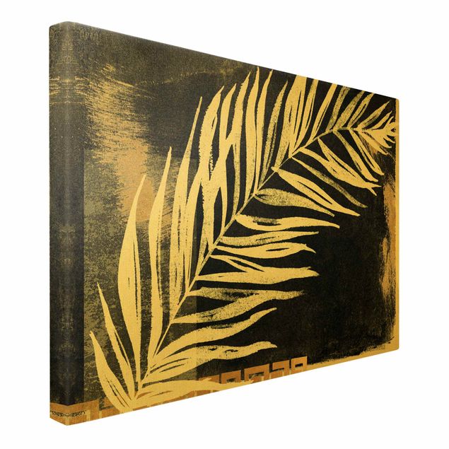 Quadro su tela oro - Fogia di palma su nero e oro
