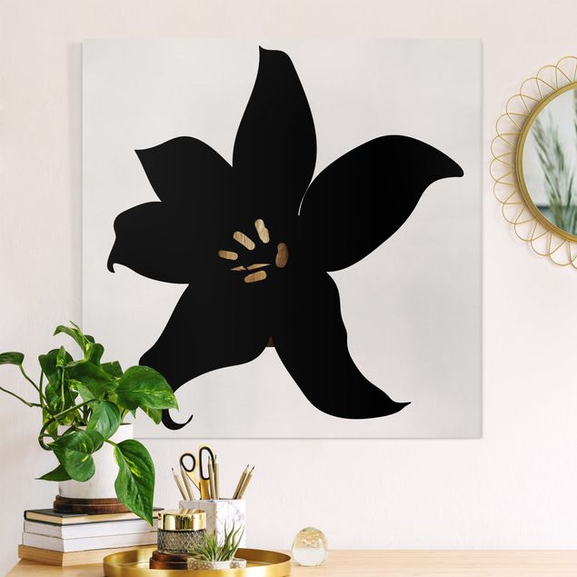 Quadri su tela fiori Mondo vegetale grafico - Orchidea nera e oro
