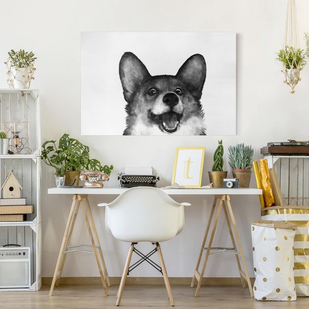 Quadri con cani Illustrazione - Cane Corgi Pittura Bianco e Nero