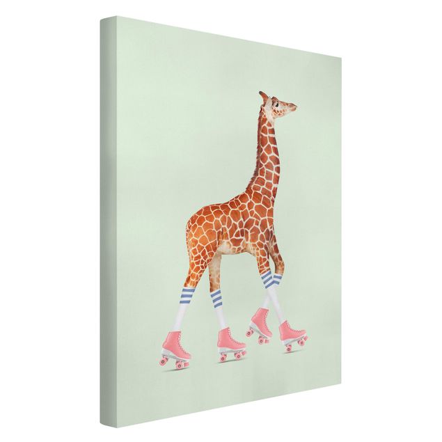 Quadro su tela animali Giraffa con pattini a rotelle