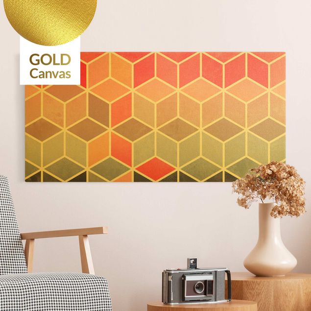 quadro astratto moderno Geometria dorata - Pastello colorato