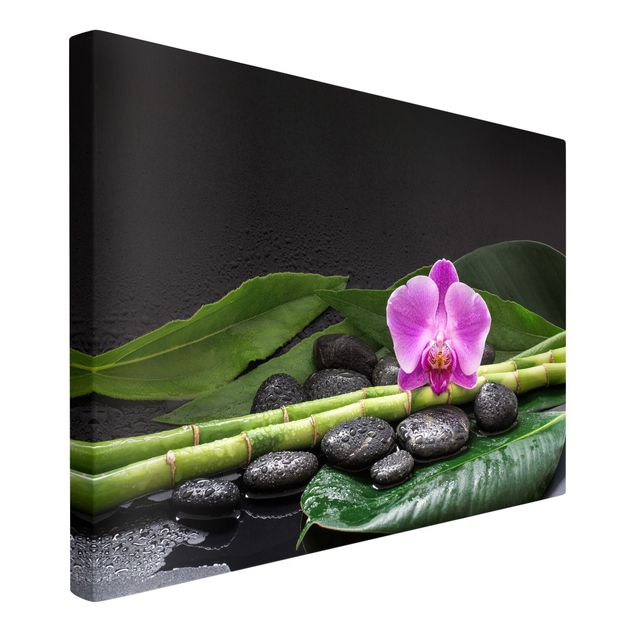 Quadri moderni per soggiorno Bambù verde con fiore di orchidea