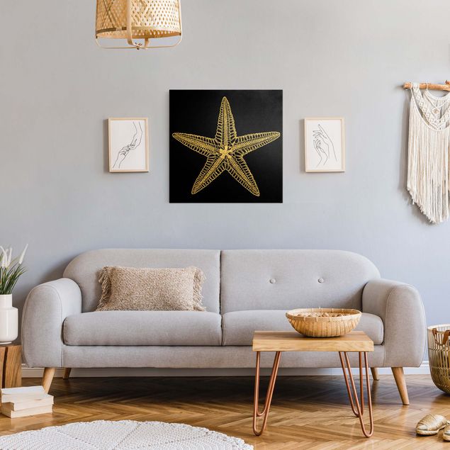 Quadri moderni per soggiorno Illustrazione di una stella marina in nero