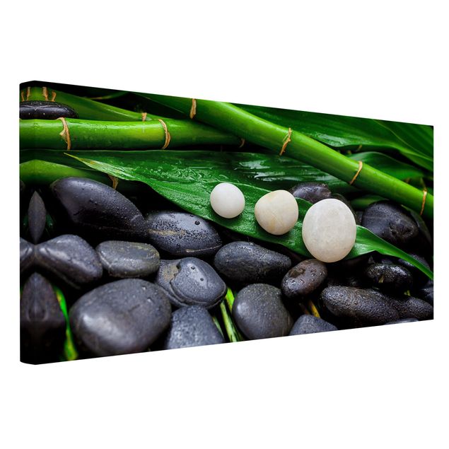 Stampe su tela Bambù verde con pietre zen